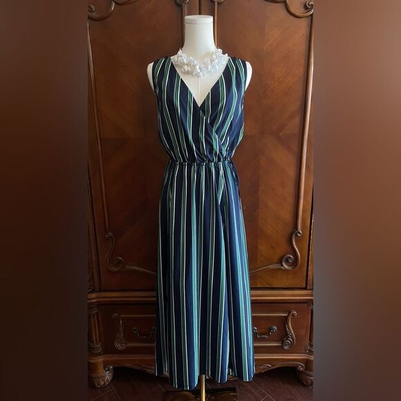 Tommy Hilfiger Navy and Green Striped Maxi Dress - Picture 1 of 8